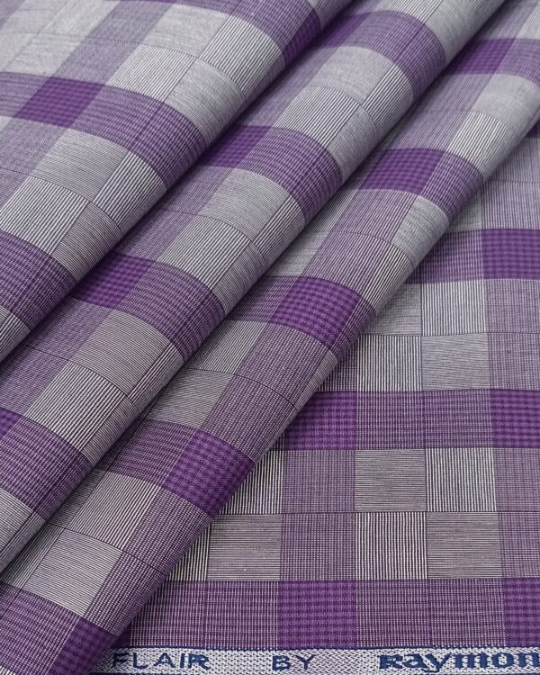 Raymond Men’s Cotton Check Designed Unstitched Shirting Fabric ( Purple )