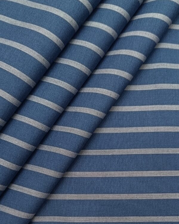Raymond Men's 100% Premium Cotton Striped Unstitched Shirting Fabric ( Blue & Grey )