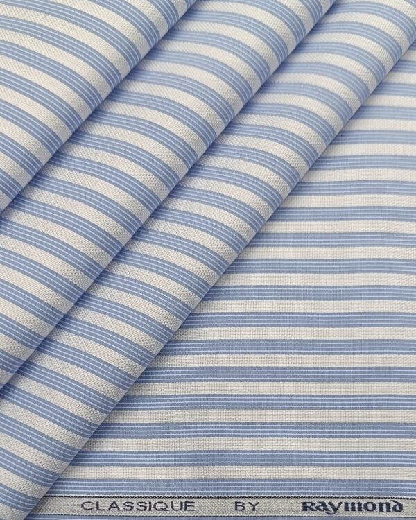 Raymond Men's Premium Cotton Micro Striped Unstitched Shirting Fabric (White Blue)