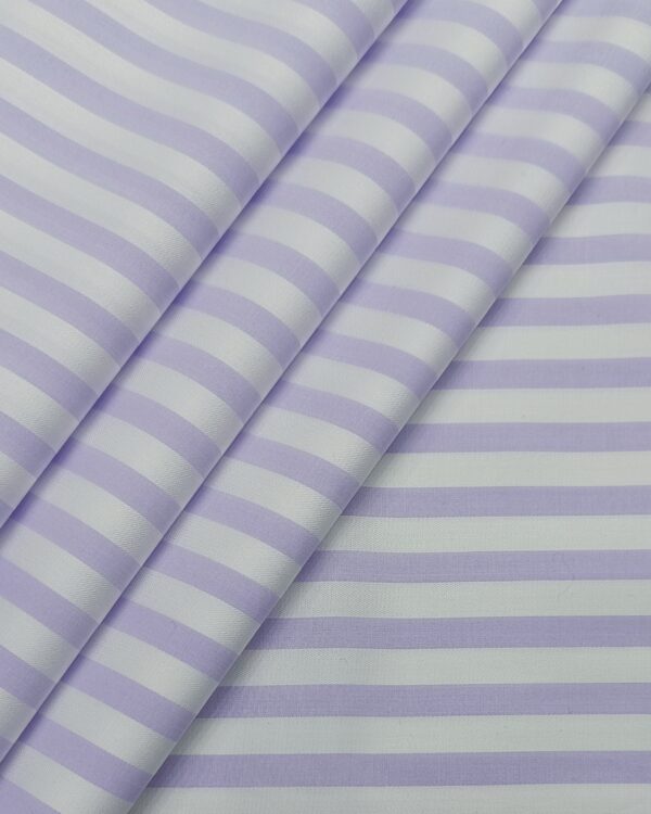 Raymond Men's Premium Giza Cotton Striped Unstitched Shirting Fabric (White Purple)