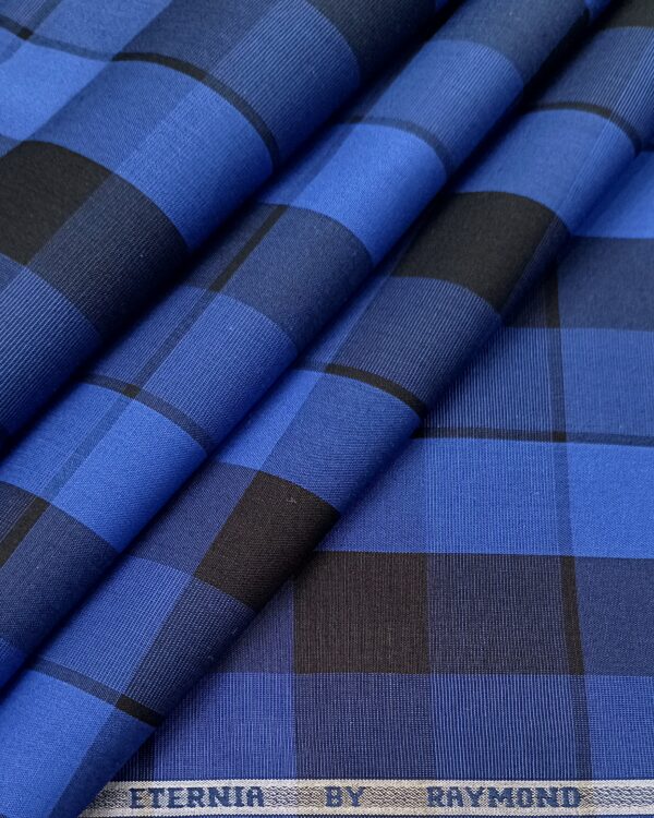 Raymond Men's Premium Cotton Bold Checks Unstitched Shirting Fabric (Blue Black)