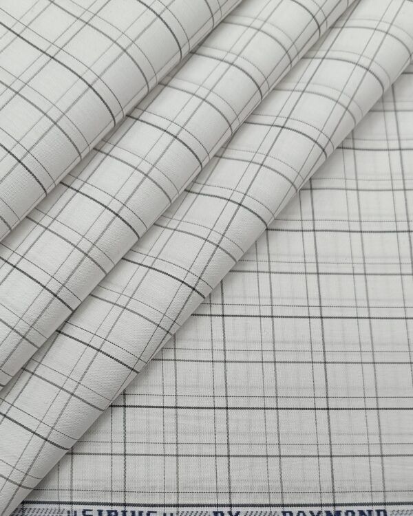 Raymond Men's Premium Cotton Checks Unstitched Shirting Fabric (White)