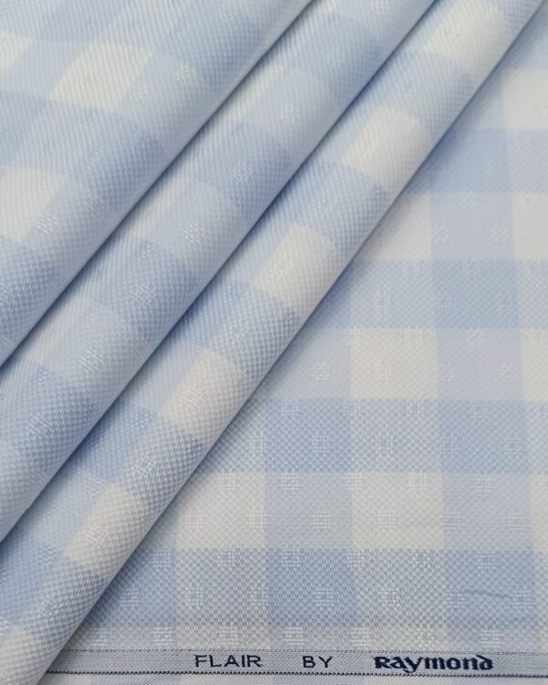 Raymond Men's Premium Cotton Checks Unstitched Shirting Fabric ( White & Blue )