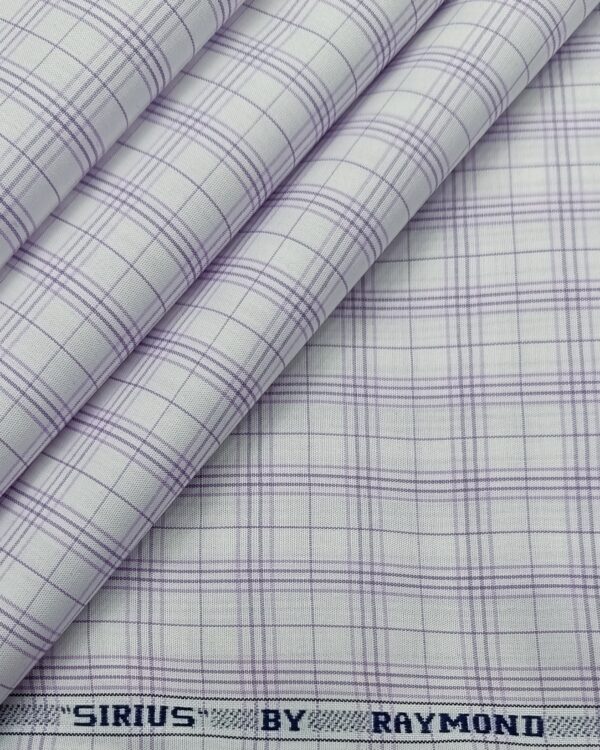 Raymond Men's Premium Cotton Checks Unstitched Shirting Fabric (White Purple)