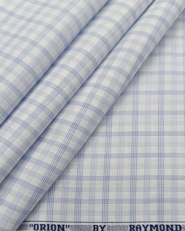 Raymond Men's Premium Cotton Checks Unstitched Shirting Fabric (White Blue)