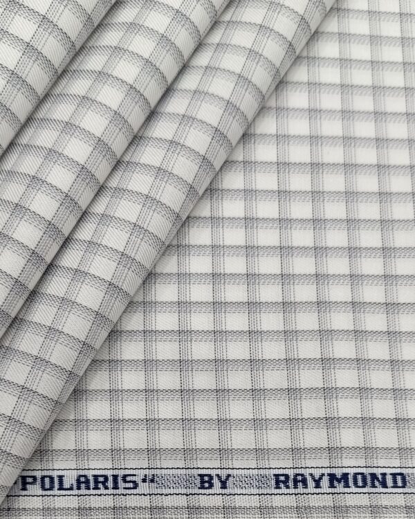 Raymond Men's Premium Cotton Checks Unstitched Shirting Fabric (White Grey)