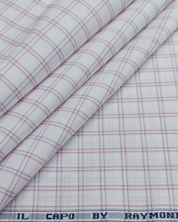 Raymond Men's Premium Cotton Bold Checks Unstitched Shirting Fabric (White Purple)