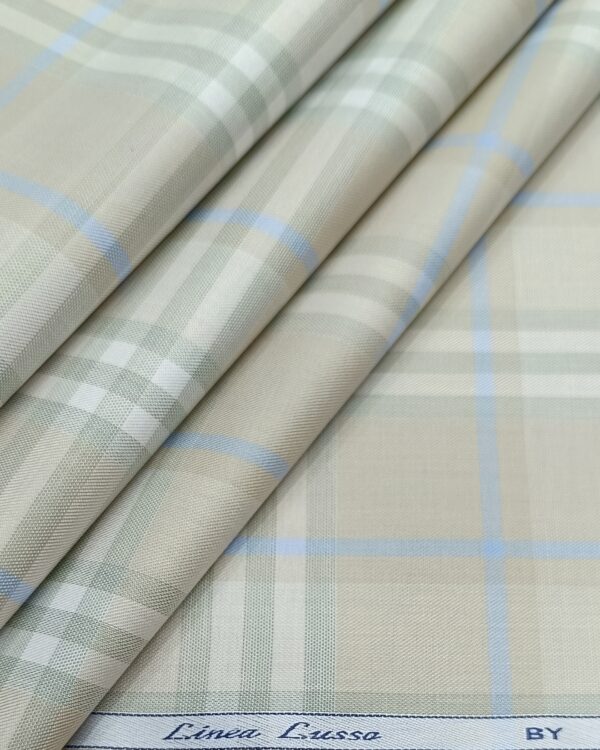 Tessitura Monti Men's Broad Checks Shirt Fabric ( BEIGE )