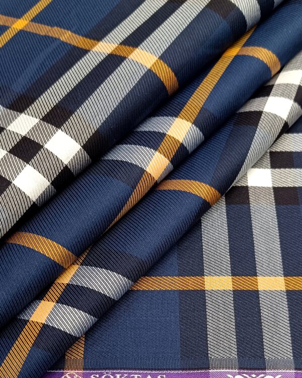 Soktas Men's Wear Burberry Checks Finest Cotton Shirting Fabric ( NAVY BLUE )