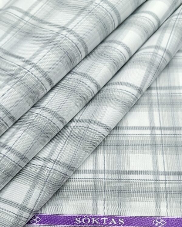 Soktas Men's Wear Checks Finest Cotton Shirting Fabric ( WHITE )