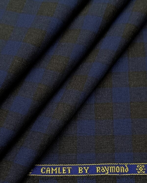 Raymond Camlet Blue-Black Checked Suiting Fabric – Elegant Wool Blend for Classy Formals