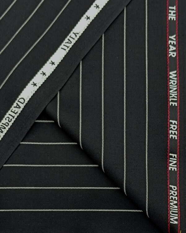 Black Wrinkle-Free Pinstripe Suit Fabric – Premium All-Year Wear